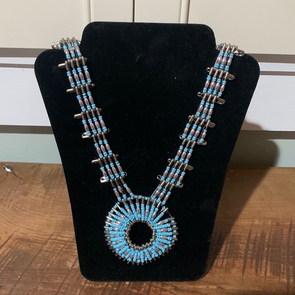 Turquoise Safety Pin Necklace - Unique